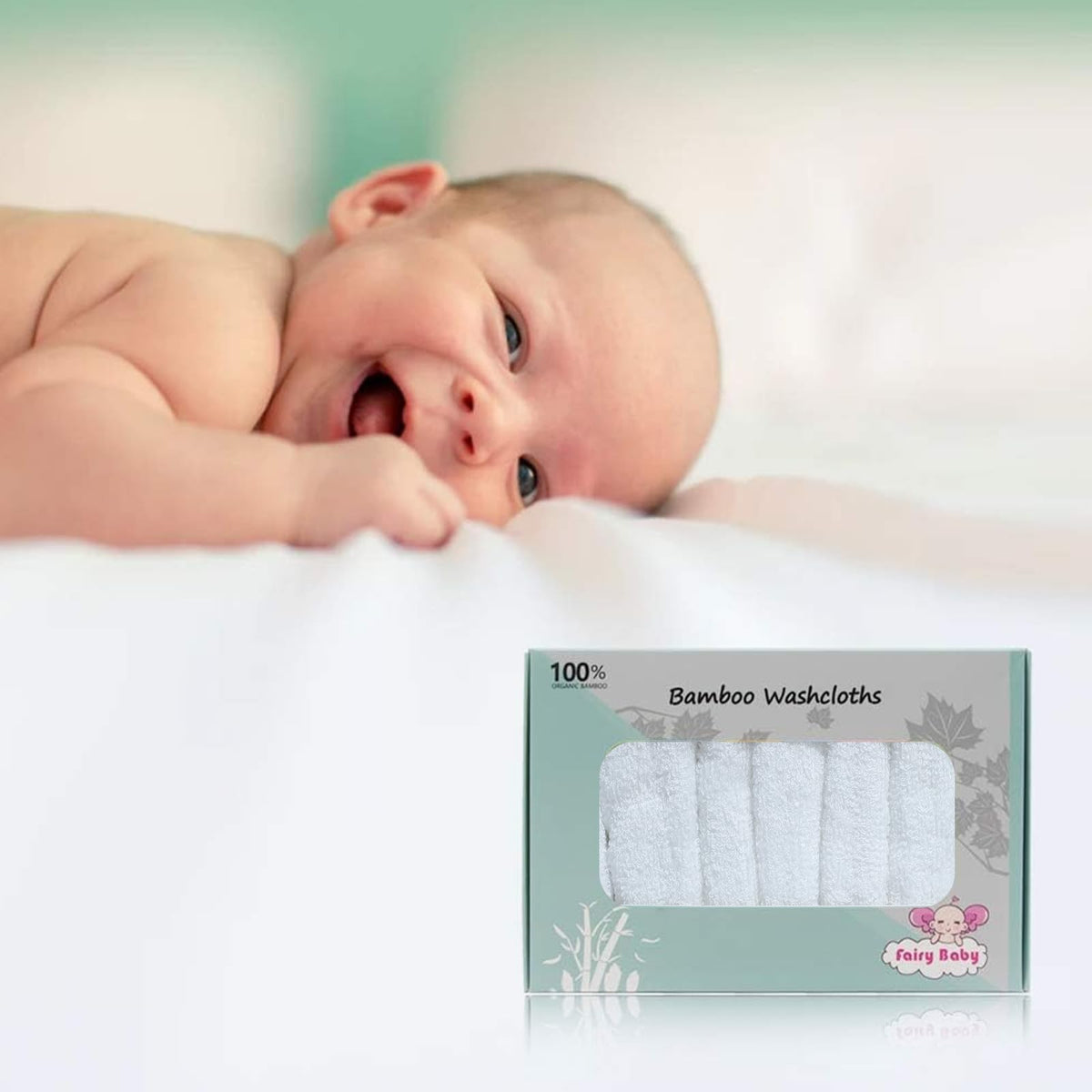 Baby Washcloths 100% Organic Bamboo Bath Washcloth Reusable Face Towels Anti-Bacterial Soft Towel Set Perfect for Newborn(5 Pack)