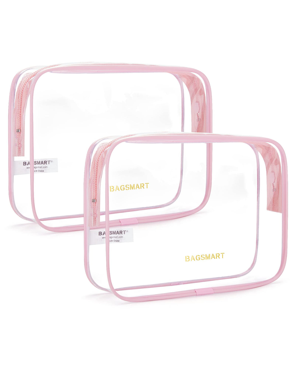 BAGSMART 2pcs Clear Toiletry Bag TSA Travel Essential for Makeup Liquids (Pack of 2)