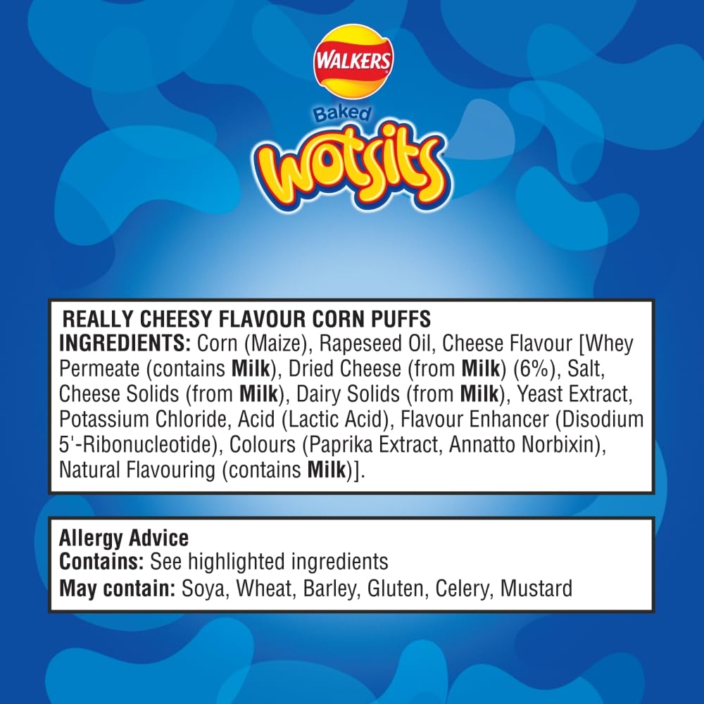 Walkers Wotsits Really Cheesy Multipack Snacks Crisps 20x16.5g