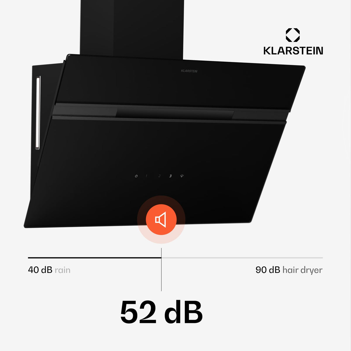 Klarstein Alina 90 Angled Cooker Hood - 615m³/h Air Flow, Touch Panel, LED Backlighting, Quiet 63dB, Energy Class A, 90cm Extractor Hood, Black