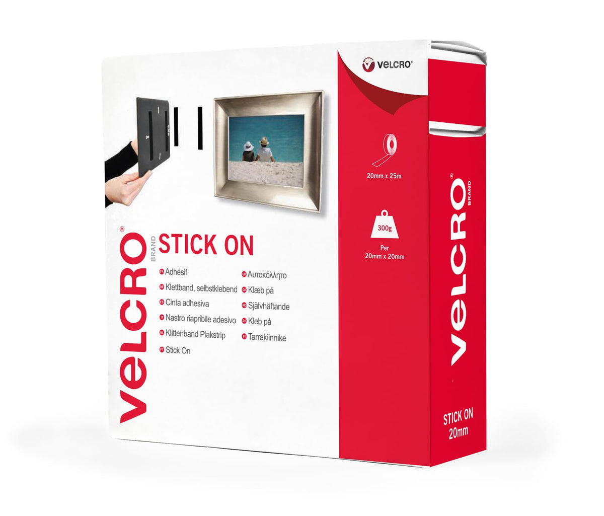 VELCRO Brand VEL60210 - Stick On Hook and Loop Fasteners | Perfect for Home or Office | 20mm x 1m Tape | White