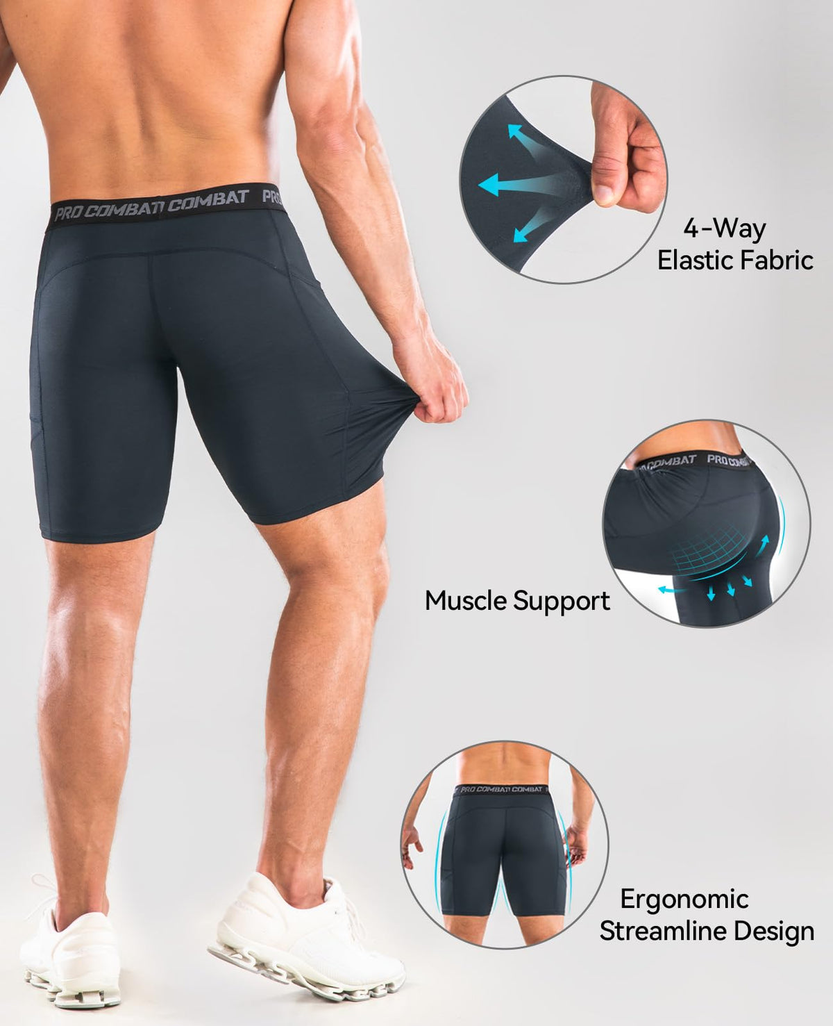 Niksa Compression Shorts Men, 1 Pack or 3 Packs Gym Running Shorts with Pockets Sports Anti Chafing Underwear Base Layer Shorts Quick-Drying Fabric Undershorts Men’s Workout Shorts