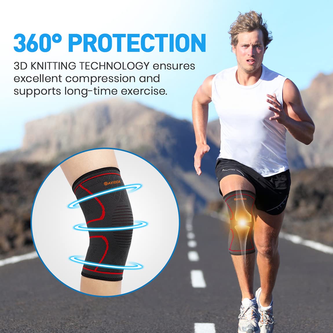 AVIDDA Knee Support Brace 2 Pack - Compression Knee Sleeves for Arthritis, Joint Pain, Ligament Injury, Meniscus Tear, ACL, MCL, Tendonitis, Running, Squats, Sports