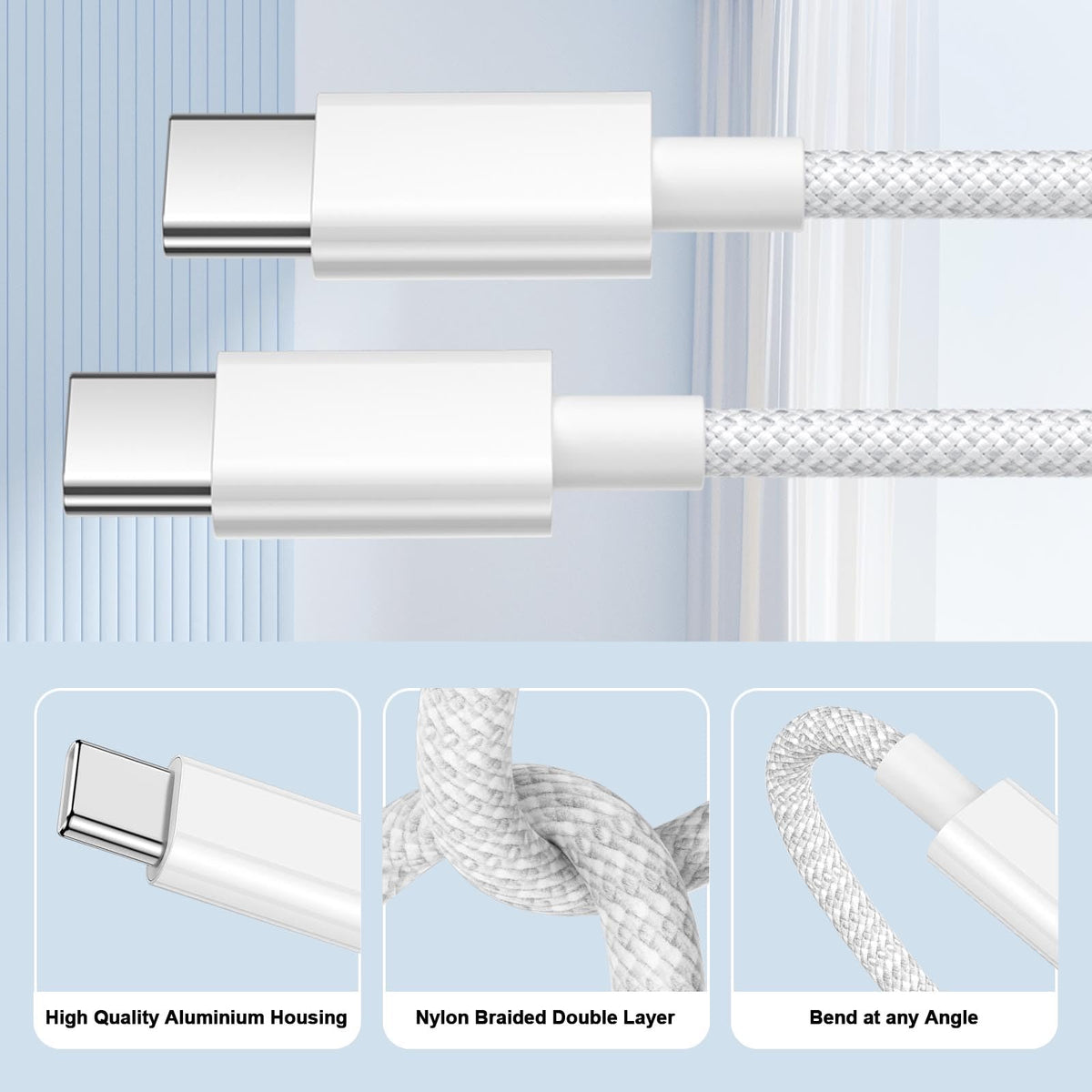 100W USB C Charger Cable 3M, iPhone 15 16 17 Charger Cable 3M Long USB C Cable Fast Charge Type C Fast Charging Lead Wire for iPhone Air/17/16 Pro Max/16e/15 Plus,iPad Pro/Air,Macbook,Samsung S25 S24