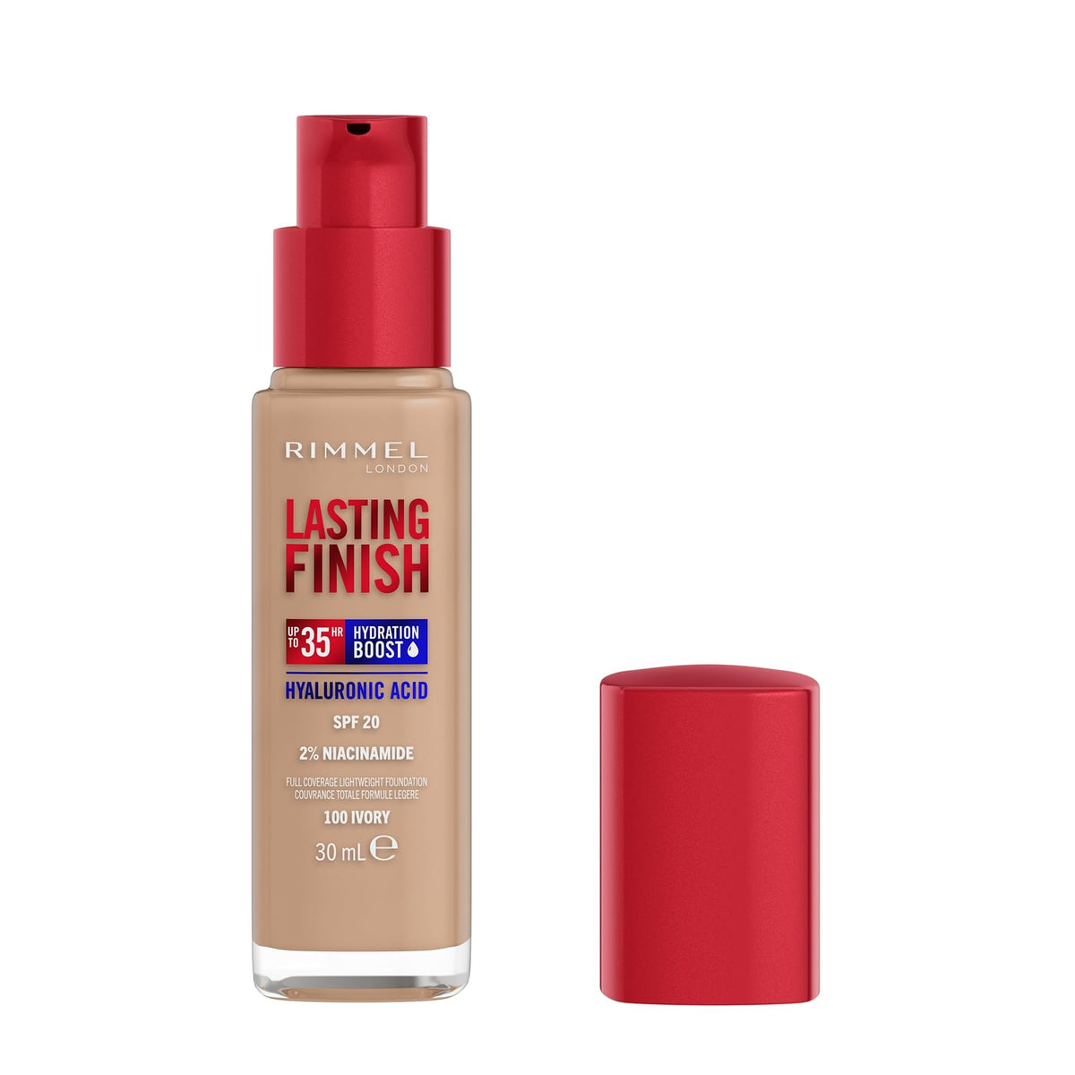 Rimmel Lasting Finish 35Hr Foundation 300 Sand, Full Coverage, Hydrating, SPF20, Hyaluronic Acid, Vitamin E, 2% Niacinamide, All Day Wear, Vegan, Cruelty Free
