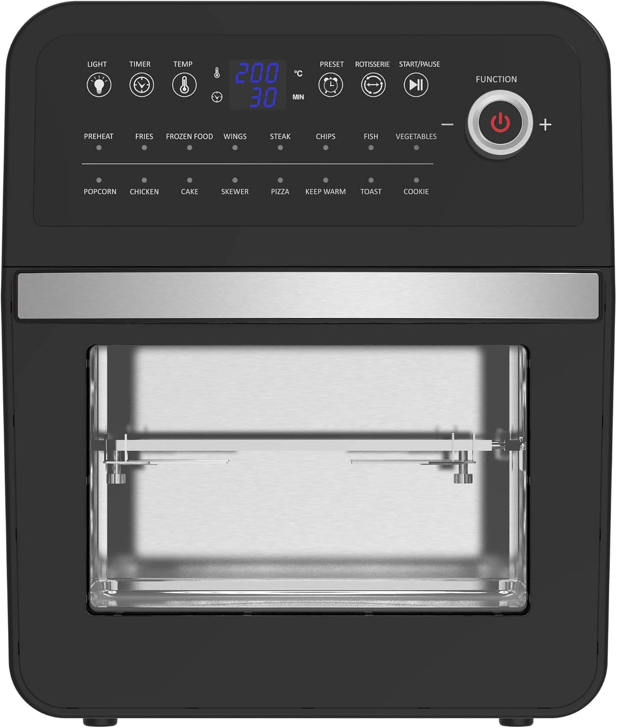 EMtronics Retro Air Fryer Oven Combi, Rotisserie and Grill, Large Family Size 12L with 16 Pre-Set Menus for Oil Free Cooking – Black