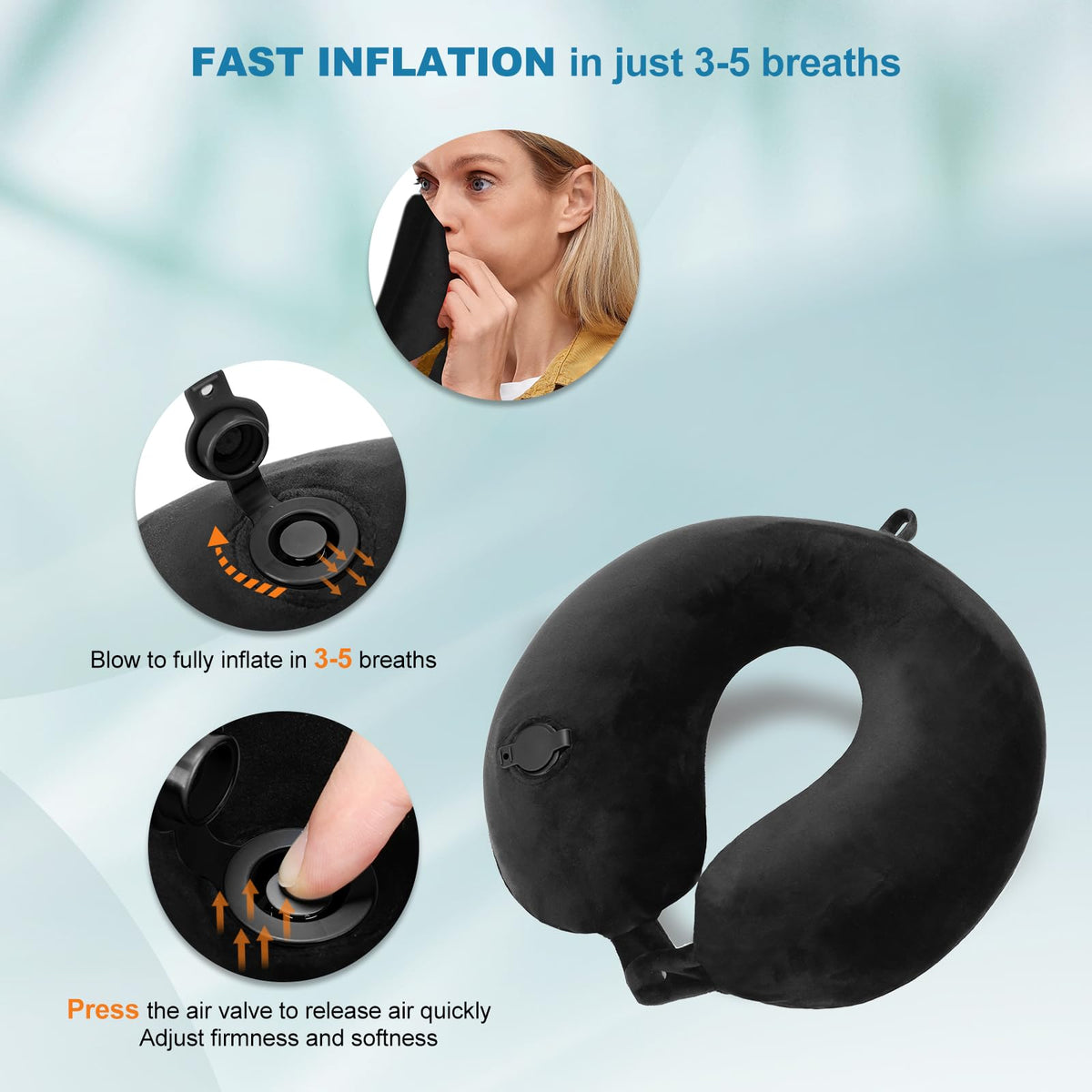 Cirorld Inflatable Travel Pillow, Blow up Neck Pillow for Travel, Lightweight Inflatable Travel Pillow for Airplane with Eye Mask and Earplugs—Travel Essentials for Flying, Grey