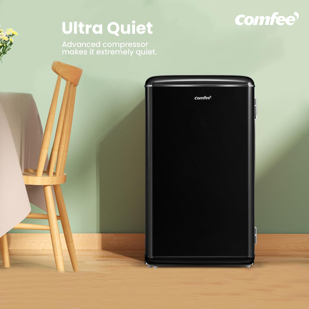 COMFEE' 88L Under Counter Fridge, Cooler Box, Removable Handle, Black