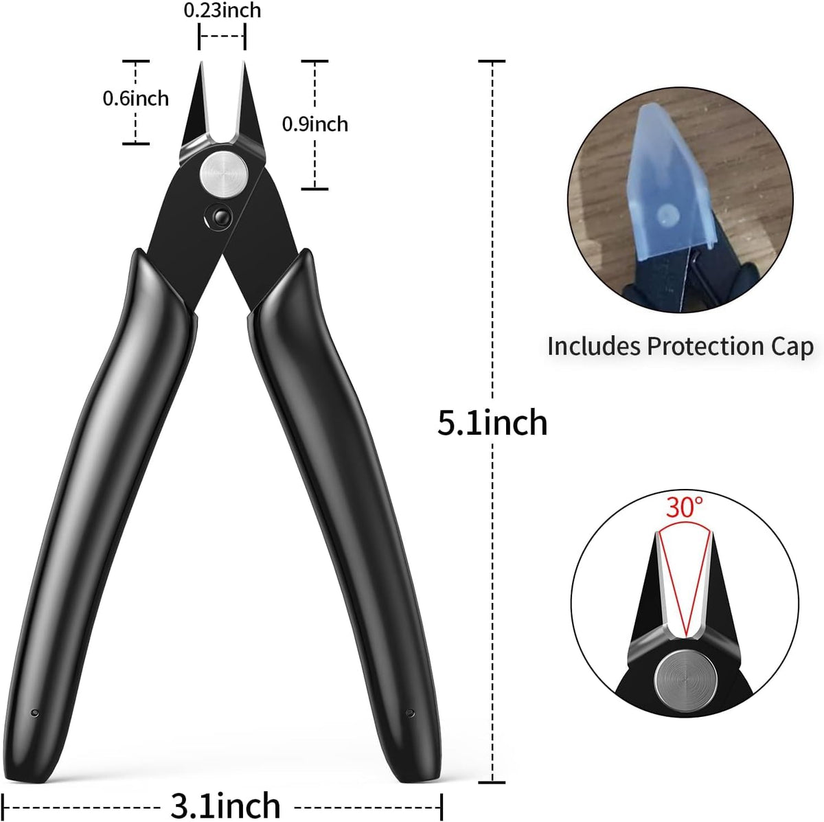 BOENFU Flush Cutter Small Wire Cutters Cable Tie Cutter 10 Pack 5 Inch Precision Wire Clippers Hobby Snips Side Cutting Pliers for Jewelry Making, Electronics, Black