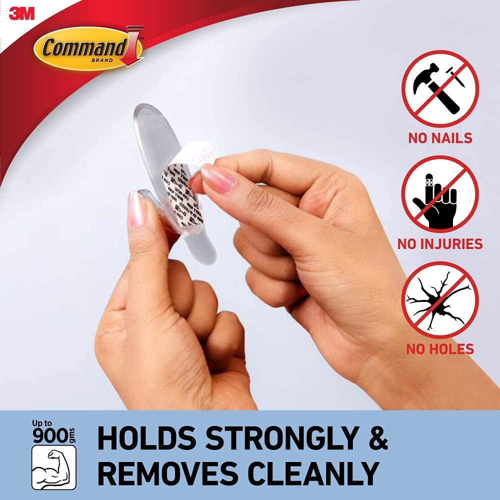 Command Small Hooks with Clear Strips, Pack of 2 Hooks + 4 Adhesive Strips, Transparent - Indoor Use - Suitable for Hanging Items up to 450 g - Damage Free Hanging