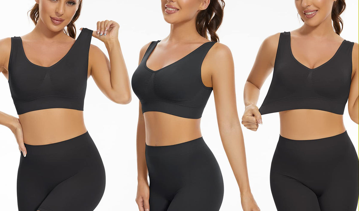 Lemef 3-Pack Seamless Sports Bra Wirefree Yoga Bra with Removable Pads for Women