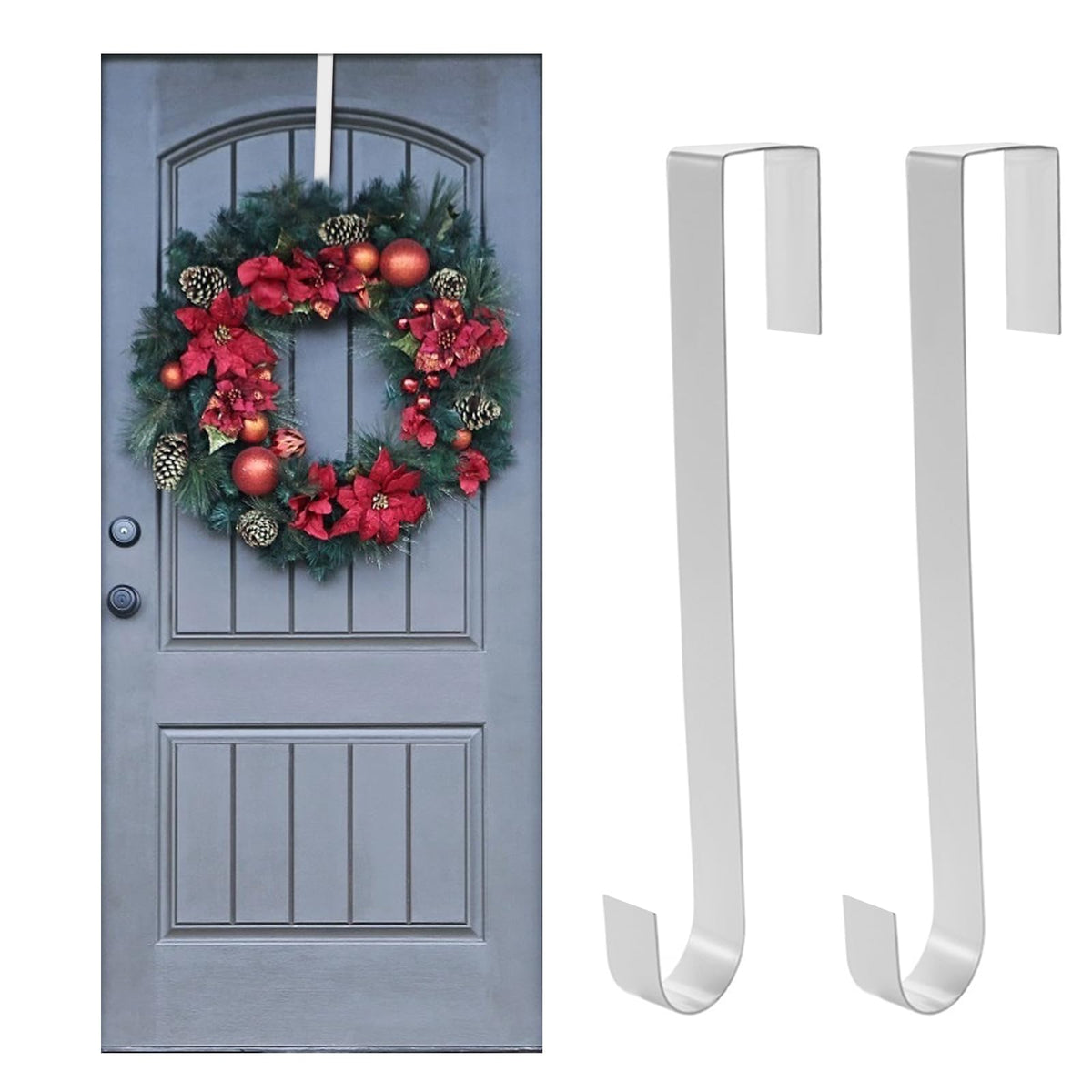 Jsdoin Christmas Wreath Door Hanger, 12.5 Inches Metal Front Door Wreath Hook for Christmas Home Office Wall Wedding Wreaths or Decorations (White, 1 Pack)