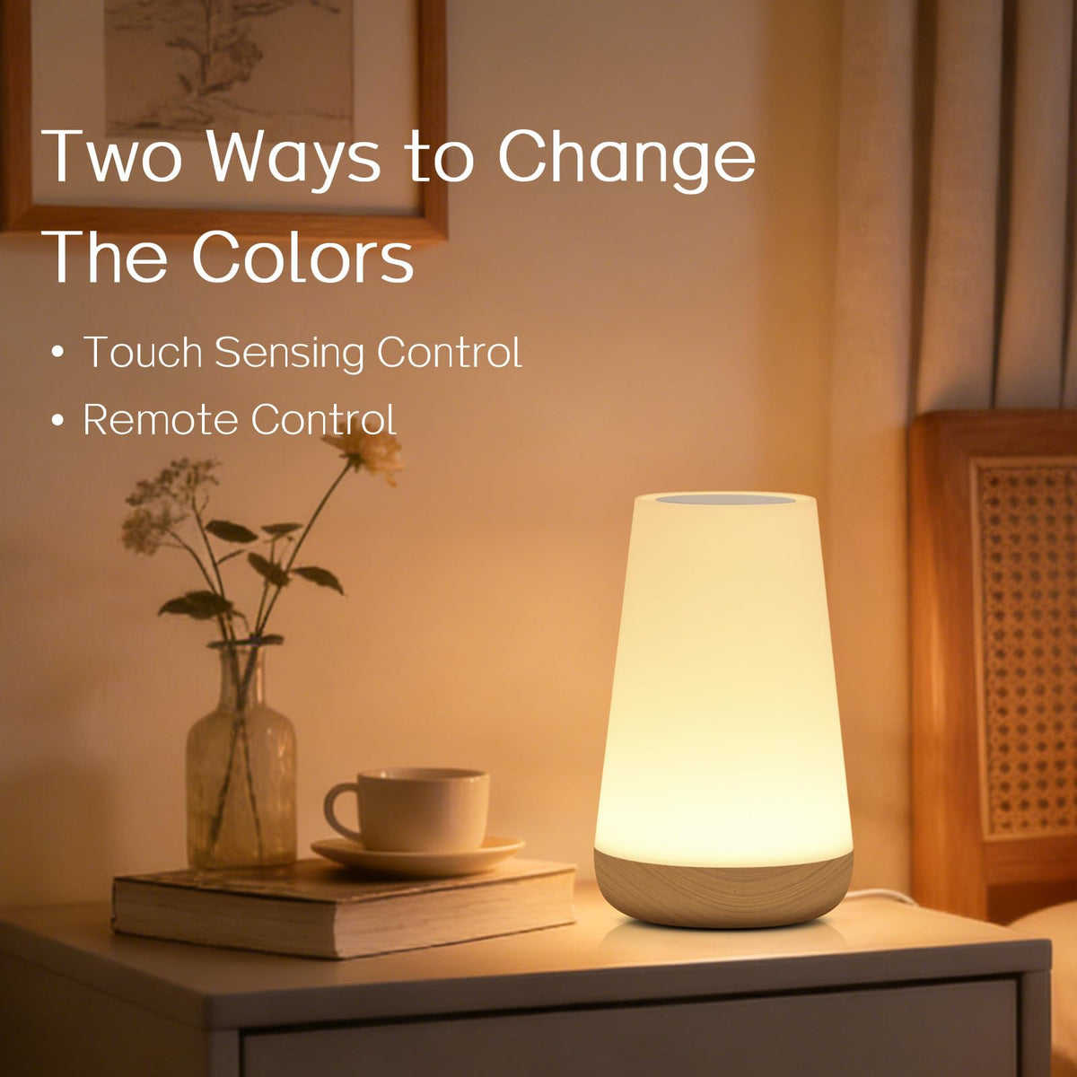 Ledivion Night Light, LED Touch Bedside Table Lamp, RGB Colours Changing, 5 Brightness Level, Timing Function, Dimmable Rechargable Remote Control Light for Bedroom, Living Room