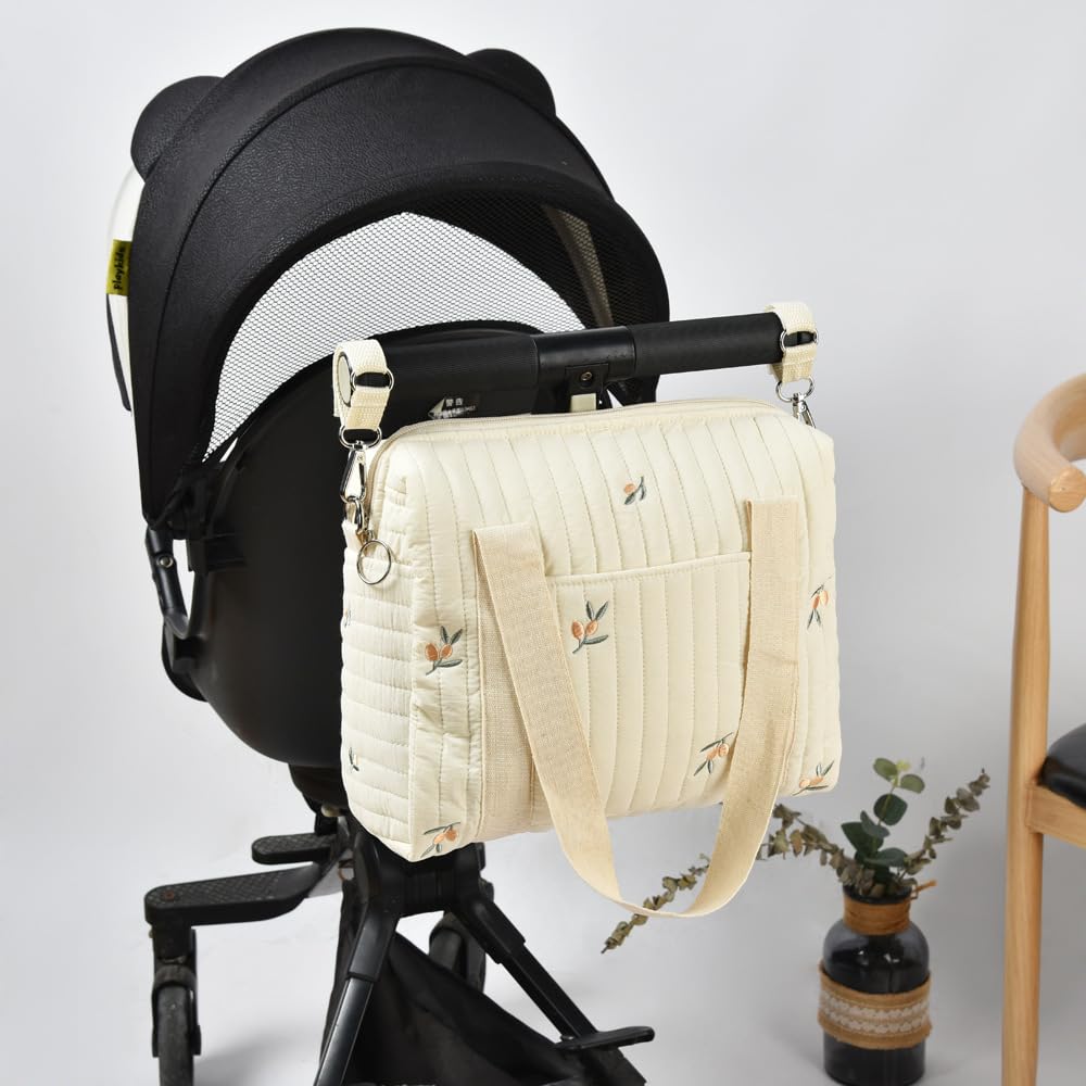Baby Stroller Storage Bag, Cotton Cloth Reusable Handbag Pram Organiser Bag Multifunctional Pushchair Organiser with Zipper Pockets for Pram Travel 32x12x25cm (#3)