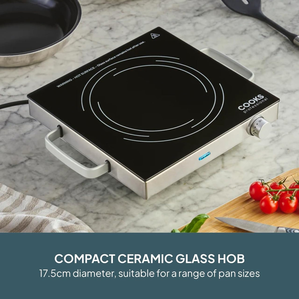Cooks Professional Single Electric Ceramic Hob 2000W | Plug In Portable Hot Plate Powerful Countertop Stove with Non-Slip Feet, Side Handles & Knob Control | 17.5cm Diameter