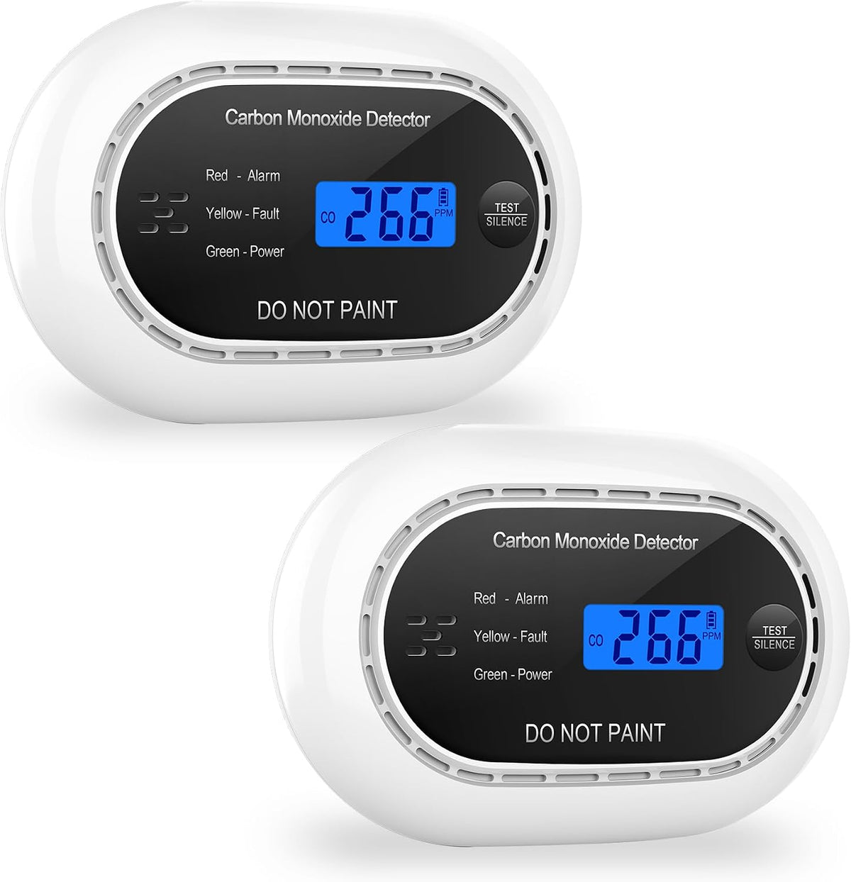 XINDUM Carbon Monoxide Detector 10-Year Battery LCD Display CE Black 2Pack