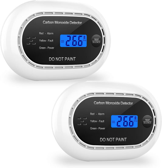 XINDUM Carbon Monoxide Detector 10-Year Battery LCD Display CE Black 2Pack