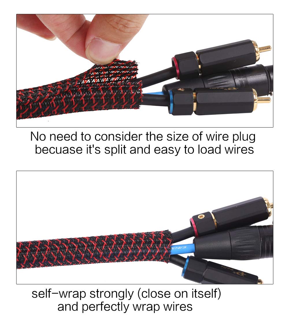 Alex Tech 10ft - 1/2 inch Cord Protector Wire Loom Tubing Cable Sleeve Split Sleeving for USB Power Cord Audio Video Cable – Protect Cat from Chewing Cords - Black