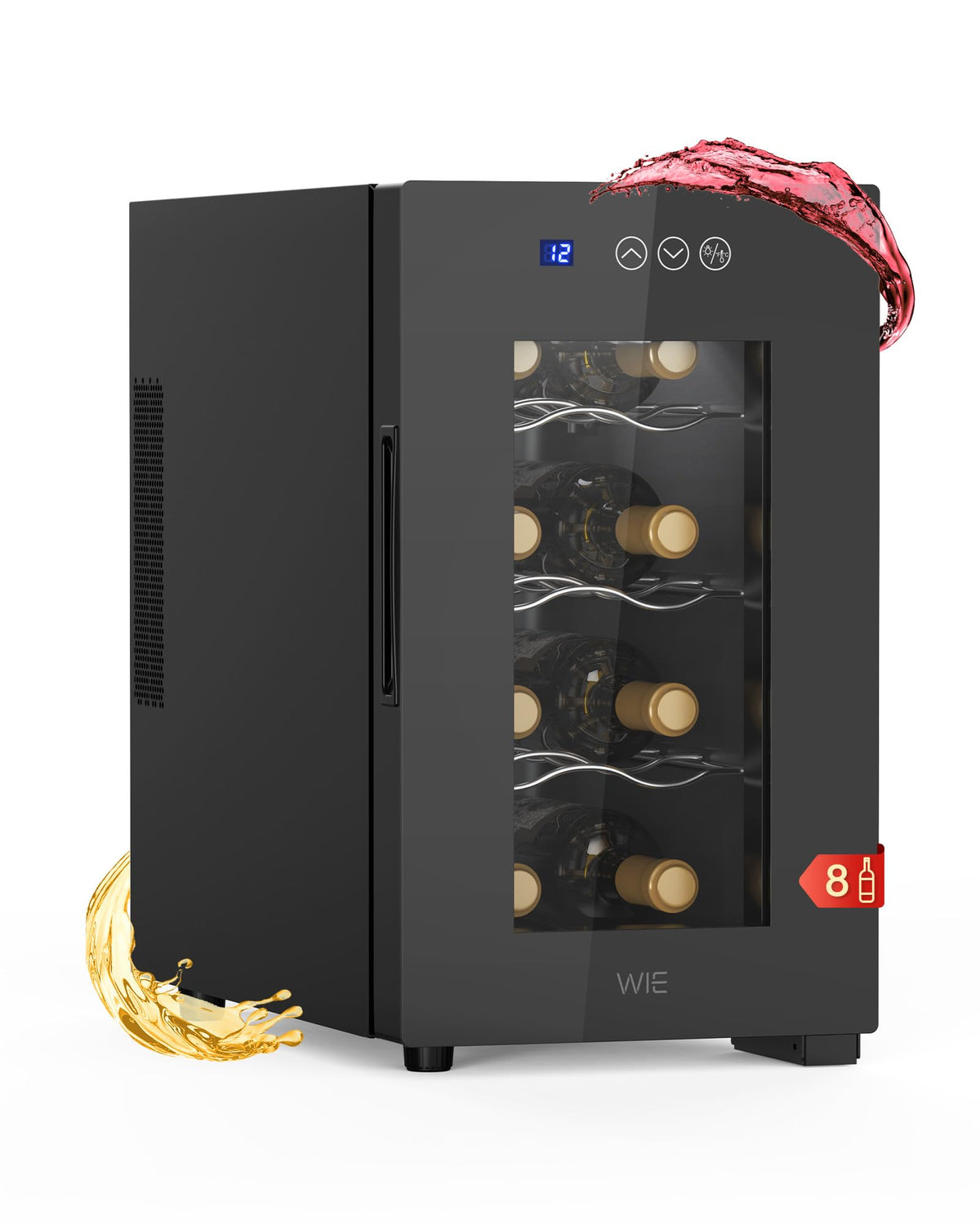 WIE 48L Drinks Fridge with Glass Door, Beer Fridge for 68 Cans or 12 Wine Bottles, Mini Fridge 4-16°C Touch Control, Quiet Beverage Refrigerators with LED Light, Reversible Door for Home, Bar, Office