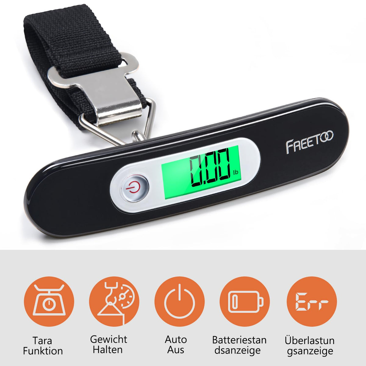 FREETOO Luggage Scale with Tare Function 110 Lb/ 50Kg Capacity, Black