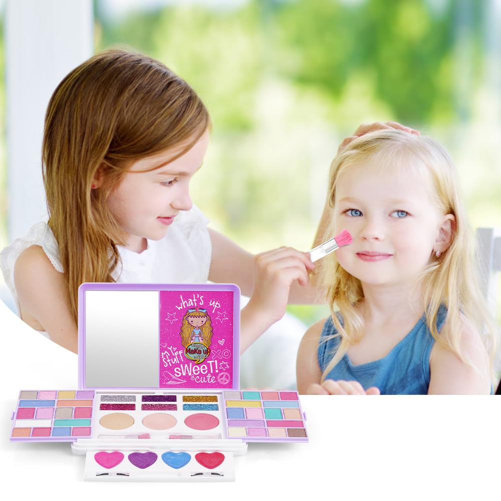 Aomig Kids Makeup Sets for Girls, 37 Pcs Washable Children's Make Up Kit with 8 Brushes, Non-Toxic Cosmetic Beauty Set Gift for Kids, Princess Pretend Play Games Toys Birthday Christmas Presents