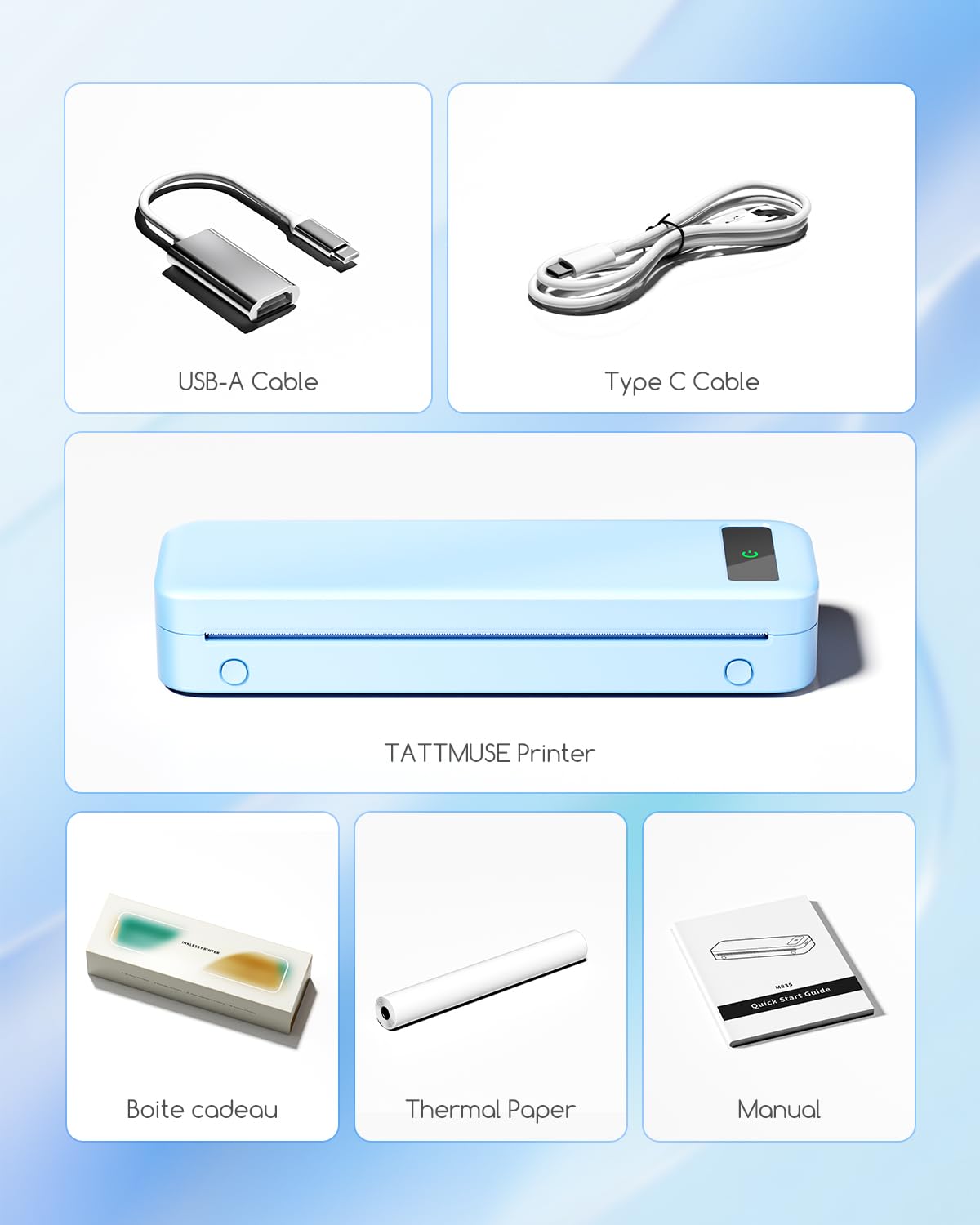 Portable Thermal Printer A4 Inkless Wireless Bluetooth Small Mobile - Black