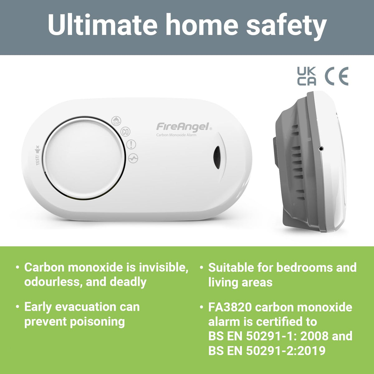 FireAngel FA3820 Portable Carbon Monoxide Detector/Alarm, 10 Year Battery