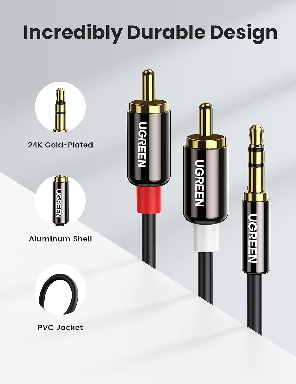 UGREEN RCA to 3.5mm Cable Stereo Phono to 3.5mm Mini Jack Audio Lead 1M