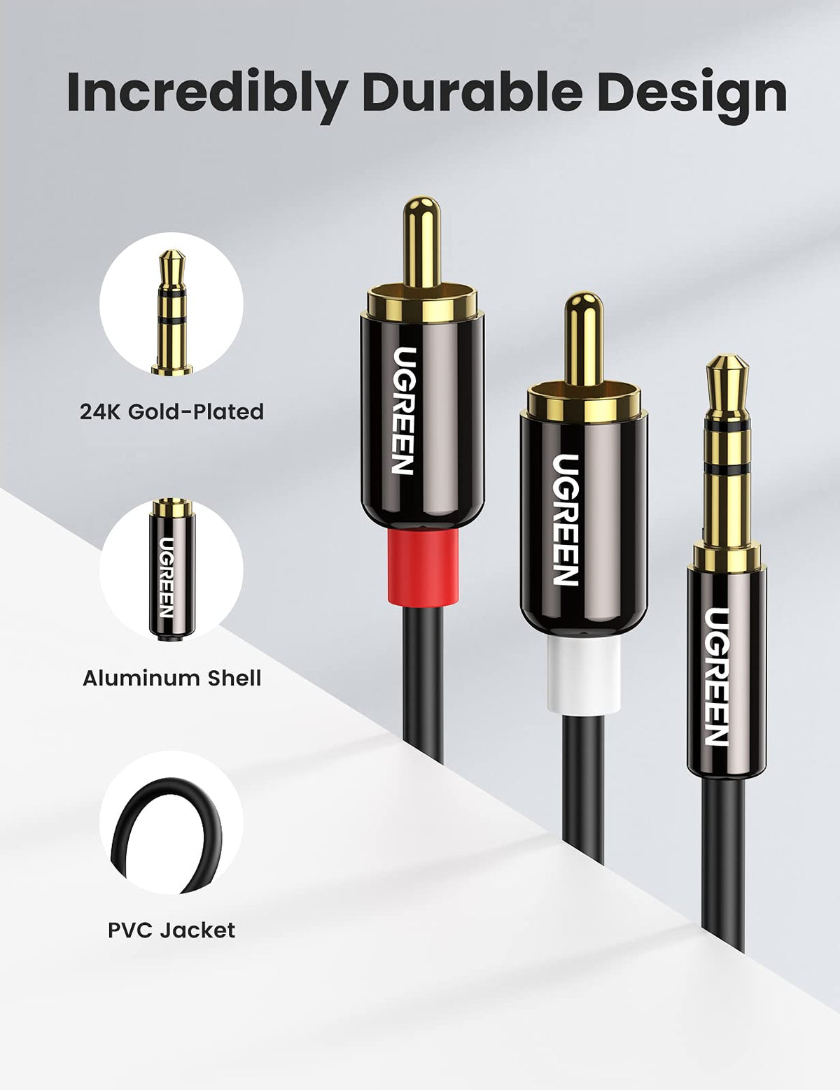 UGREEN RCA to 3.5mm Cable Stereo Phono to 3.5mm Mini Jack Audio Lead 1M