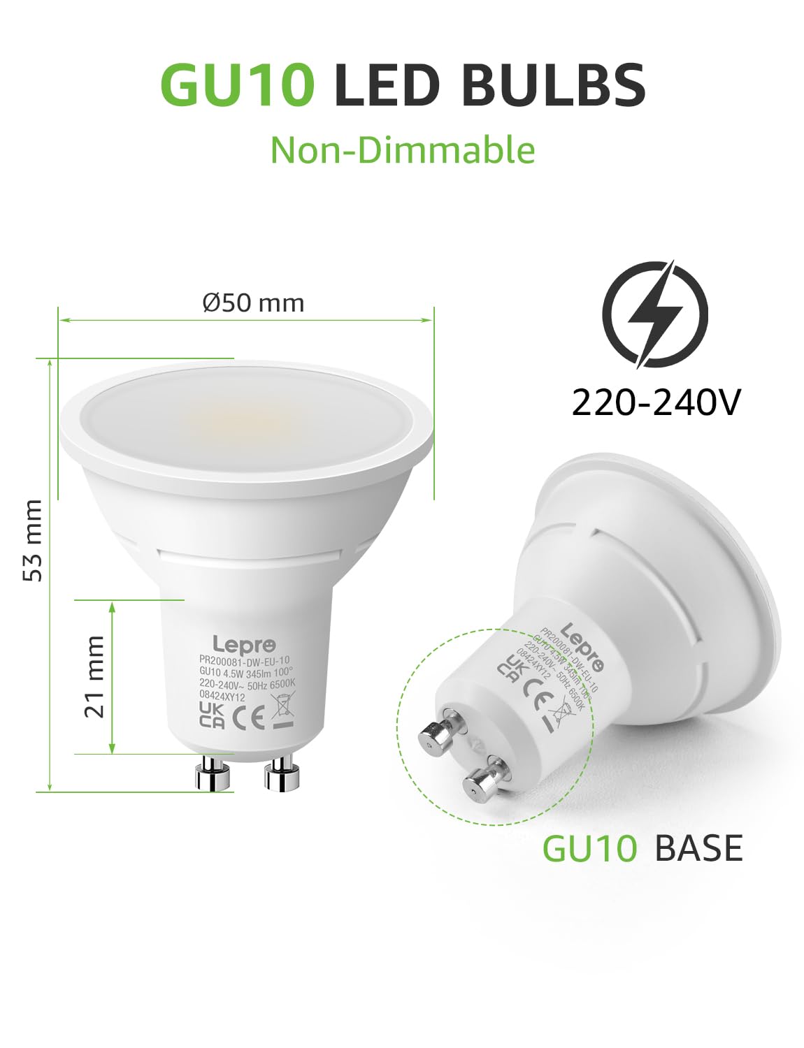 Lepro GU10 LED Bulbs, Warm White 2700K, 4.5W, 50W Equivalent, Pack of 5