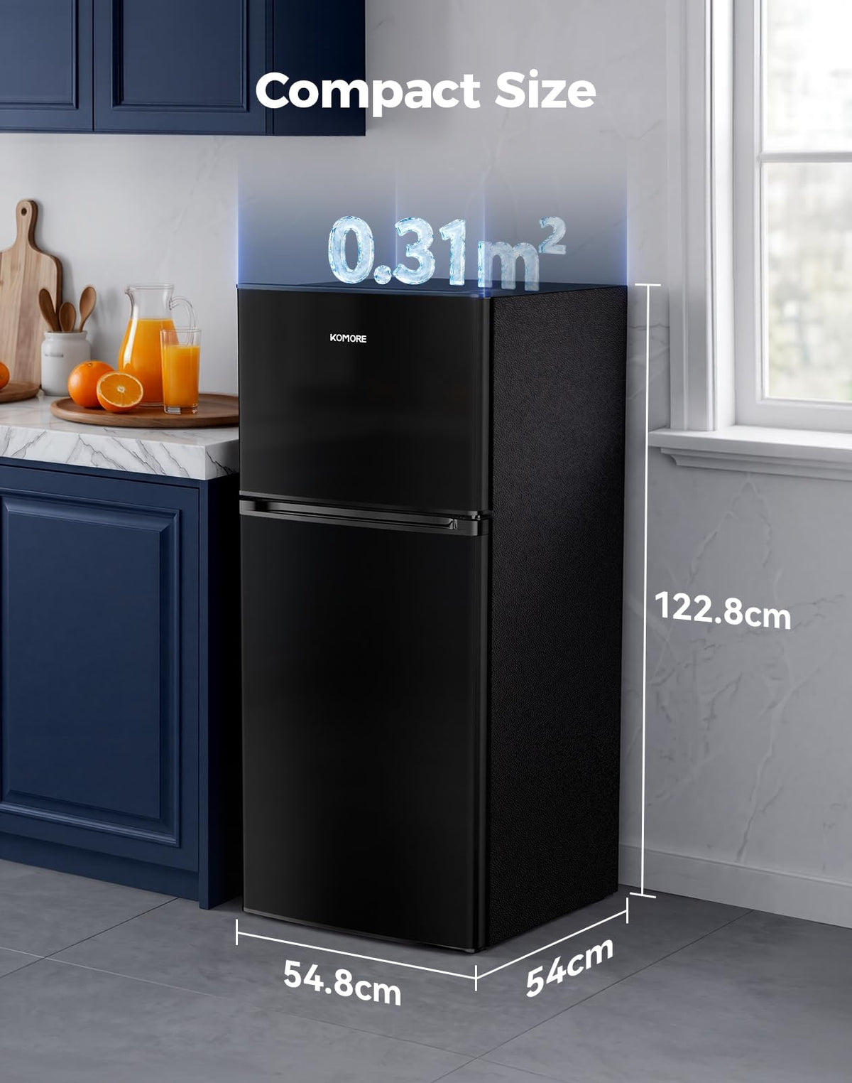 Small Fridge Freezers Freestanding 105L 7‑Stage Thermostat LED Light