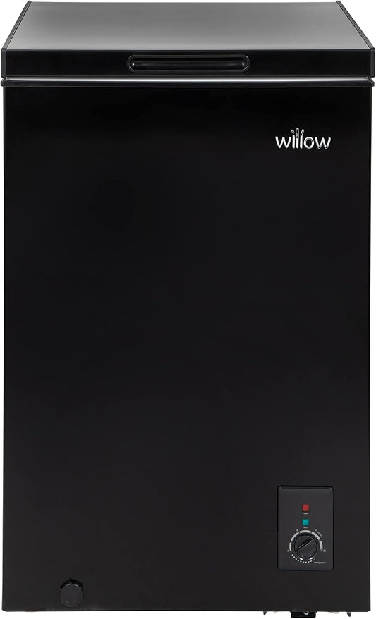 Willow W99CFB Freestanding 99L Chest Freezer with Removable Storage Basket, Suitable for Outbuildings and Garages, 4* Freezer Rating - Black