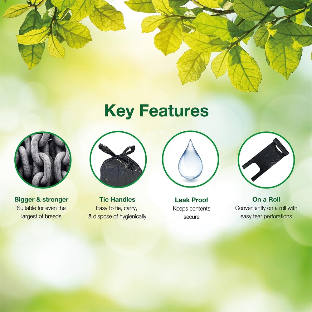 500 TidyZ Dog Poo Bags. Made from 100% Recycled Plastic. Extra Strong, 30 × 36 cm Extra Large Pet Waste Bags. Tie Handles. On a Roll. Unscented. Leakproof. 10 rolls of 50
