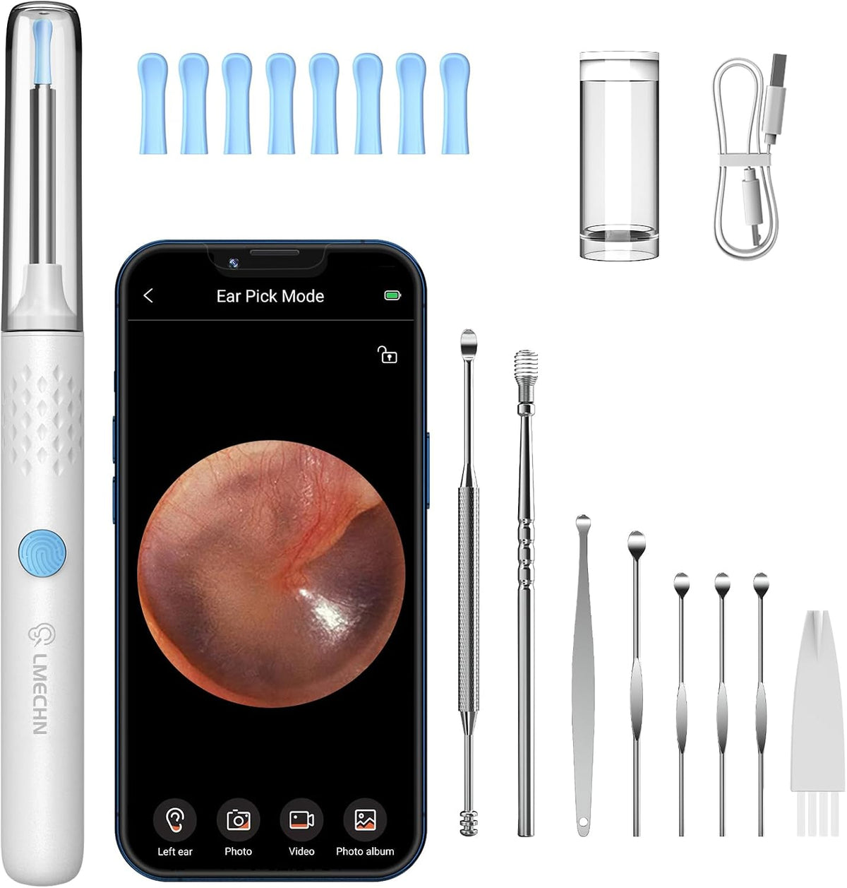 Ear Cleaner with Camera, Ear Wax Removal Kit with 1080P, Ear Camera Otoscope with LED Light, Ear Cleaning Kit for iPhone, iPad, Android Phones-White
