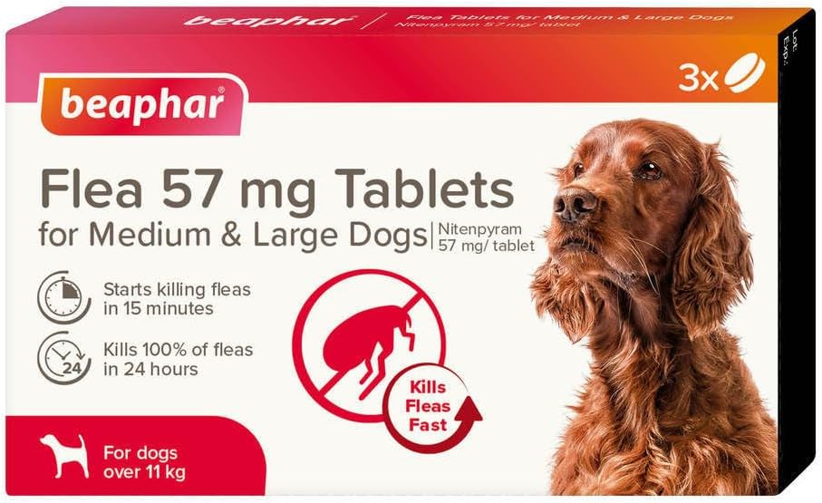 Beaphar - Flea Tablets for Medium/Large Dogs (>11kg) - 3 Treatment Pack - Rapid Knock Down of Fleas - Starts Killing Fleas In 15 Minutes, Kills 100% in 24hrs - Veterinary Medicine For Dogs > 4 Weeks