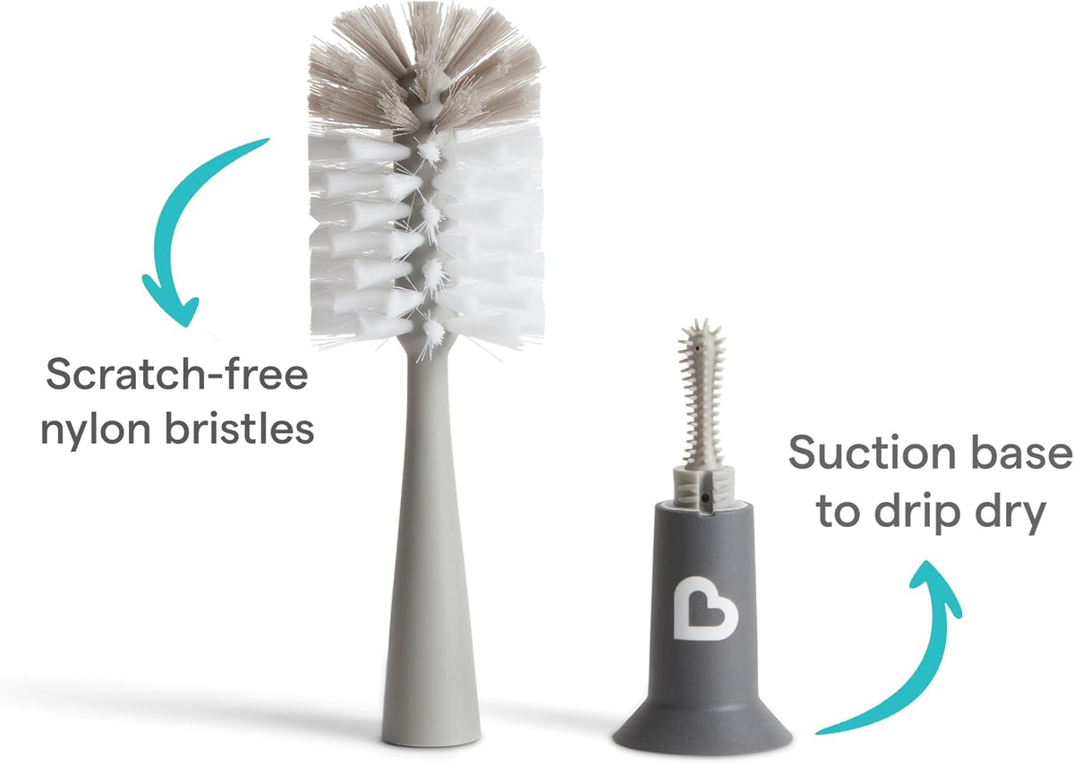 Munchkin 1 Pack Bristle Bottle Brush for Baby Cups | Built-in Teat | Grey