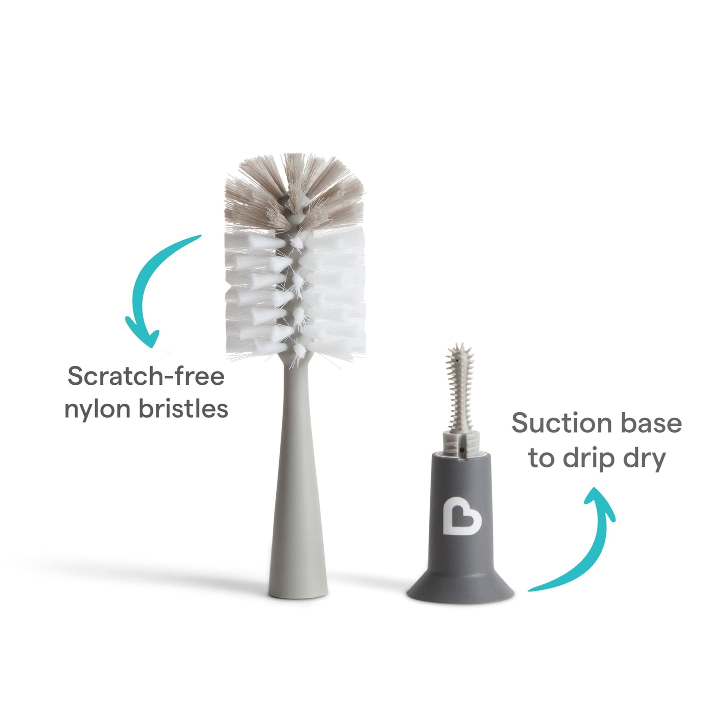 Munchkin Bottle Brush | For Cleaning Baby & Water Bottles with Built In Teat Brush | Freestanding | Dishwasher Safe | Bristle Brush | 1 Pack | Grey