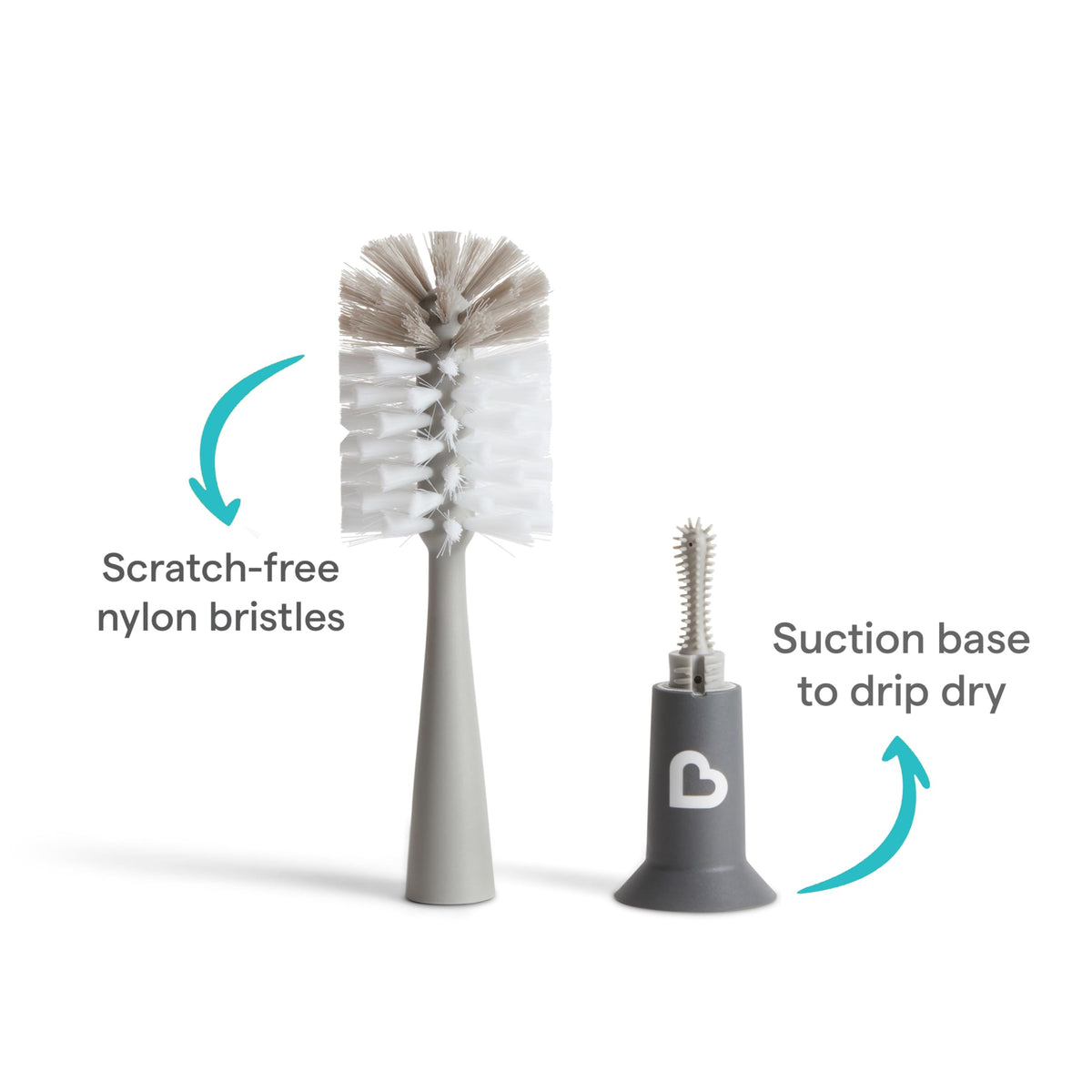 Munchkin 1 Pack Bristle Bottle Brush for Baby Cups | Built-in Teat | Grey