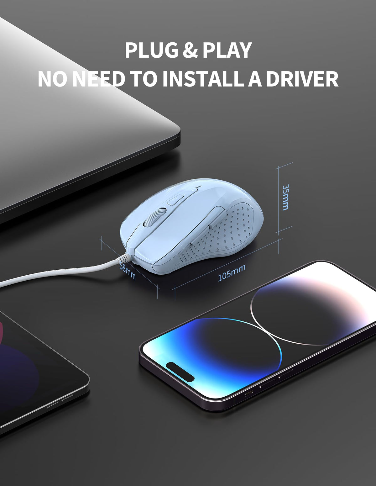 TECKNET USB Wired Mouse, 6400 DPI Mice 4 Adjustable DPI with 6-Button Corded, Optical Computer Mouse with Ergonomic Design for Laptop, Chromebook, PC, Desktop, Mac, Notebook