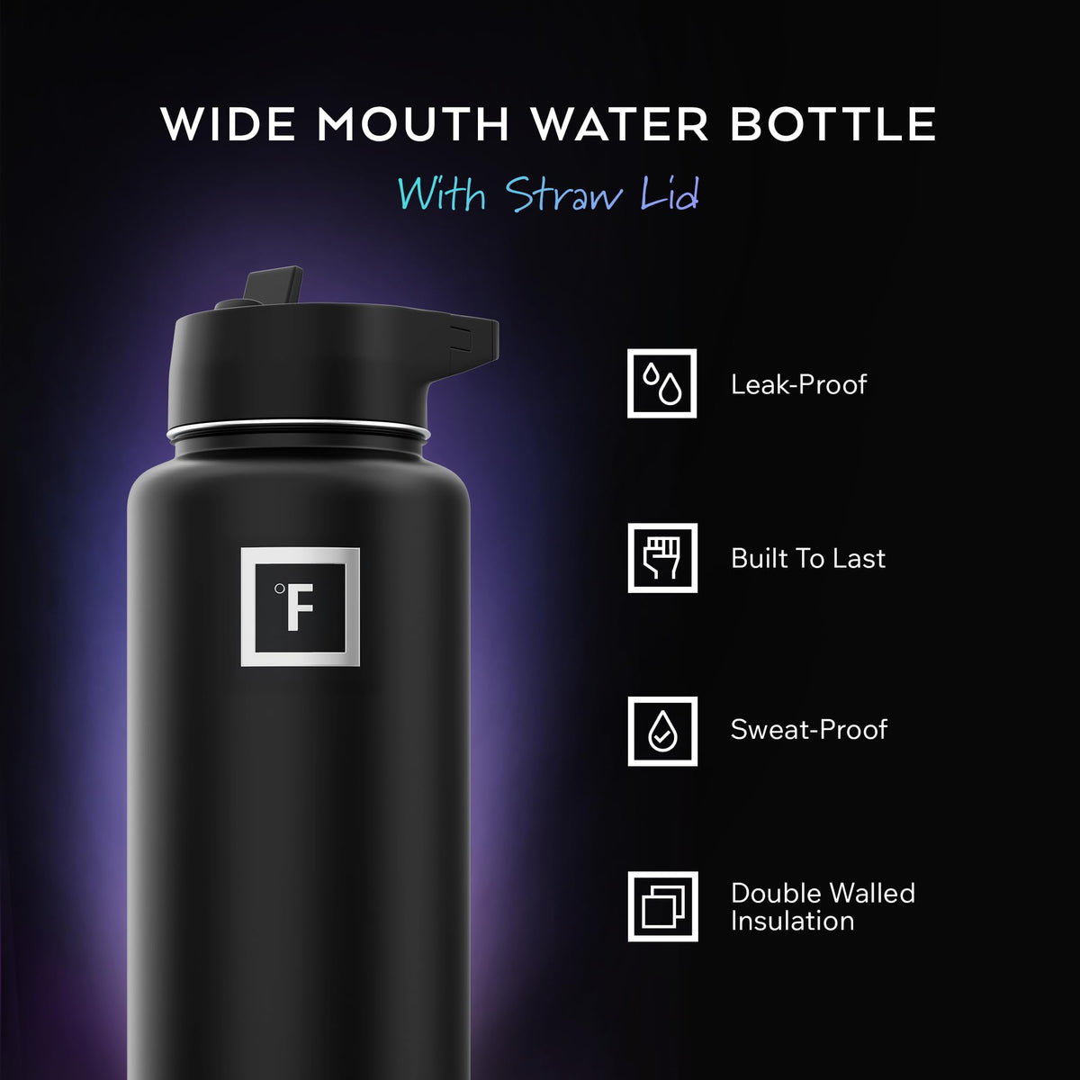 Insulated Water Bottle with Straw - 650/950/1200/1800 ml - Leakproof Double-Walled Stainless Steel Metal Drink Flask BPA-Free - Sports Travel Gym Camping Hiking Kids
