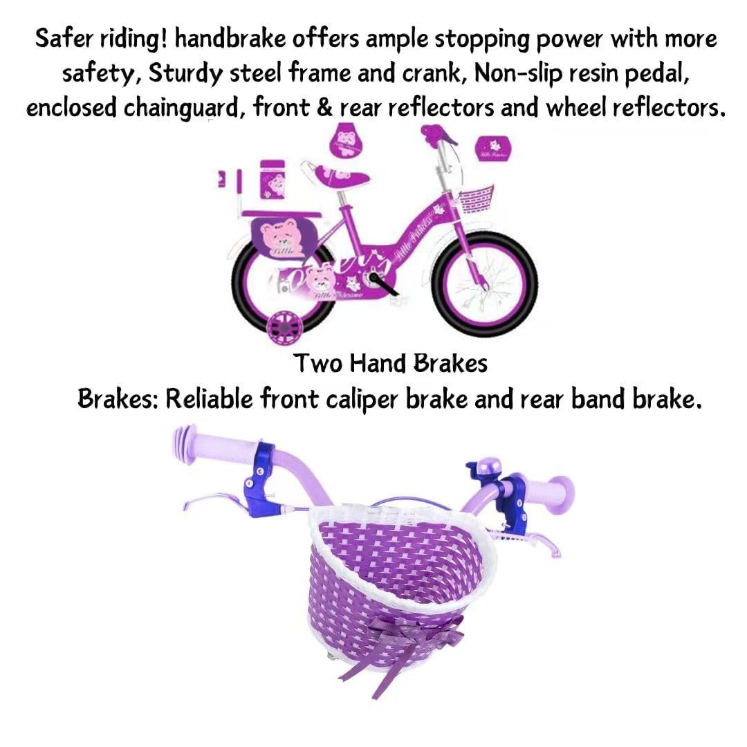 Girls Bike 16" Purple with Stabilisers, Basket & Bell — Adjustable Seat & Handlebars