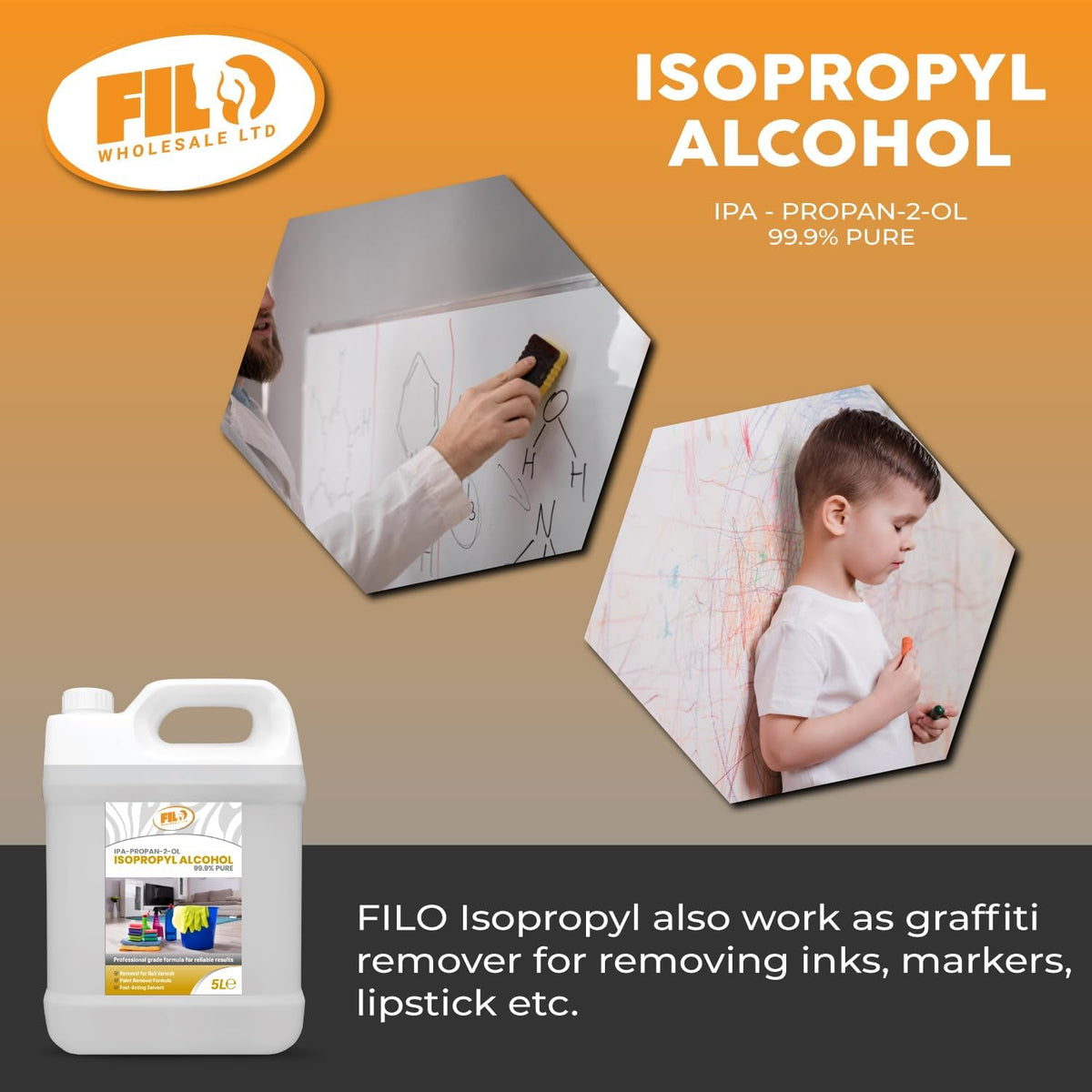 FILO Isopropyl Alcohol 99.9% Pure 1x 5L | Lab Grade IPA | Rubbing Alcohol for Cleaning and Disinfecting | Isopropanol Alcohol Solvent for Electronics, Windows, Glass, Appliances and More