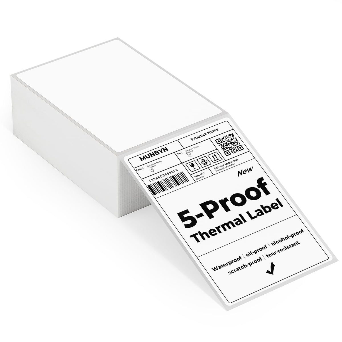 MUNBYN 4x6 Direct Thermal Labels, Fanfold Shipping Label Paper for Thermal Printer, Pack of 1000 Permanent Adhesive Labels for Shipping Packages