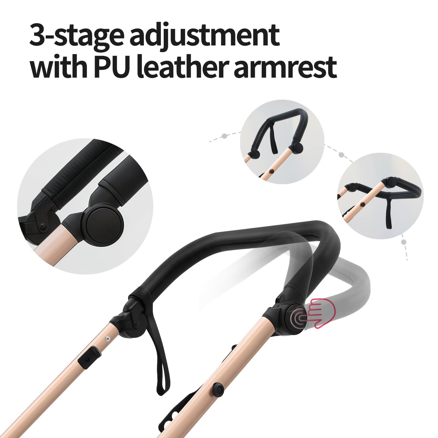 PU Leather 3 in 1 Pushchair Travel System, Toddler Stroller, Baby Pram 3 in 1, Infant Carriage with One-Click Folding, Newborn Buggy with Aluminum Frame (V6 Black)