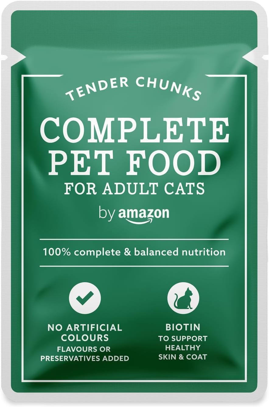 by Amazon Grain-Free Complete Wet Food for Adult Cats, Mixed Selection In Jelly, 4.8 kg (48 pouches of 100g)