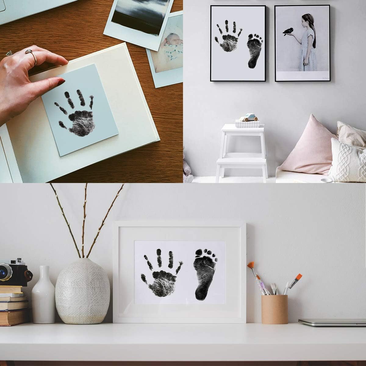 Nabance Baby Hand and Footprint Kit, 3 Inkless Print Pads, 6 Imprint Cards