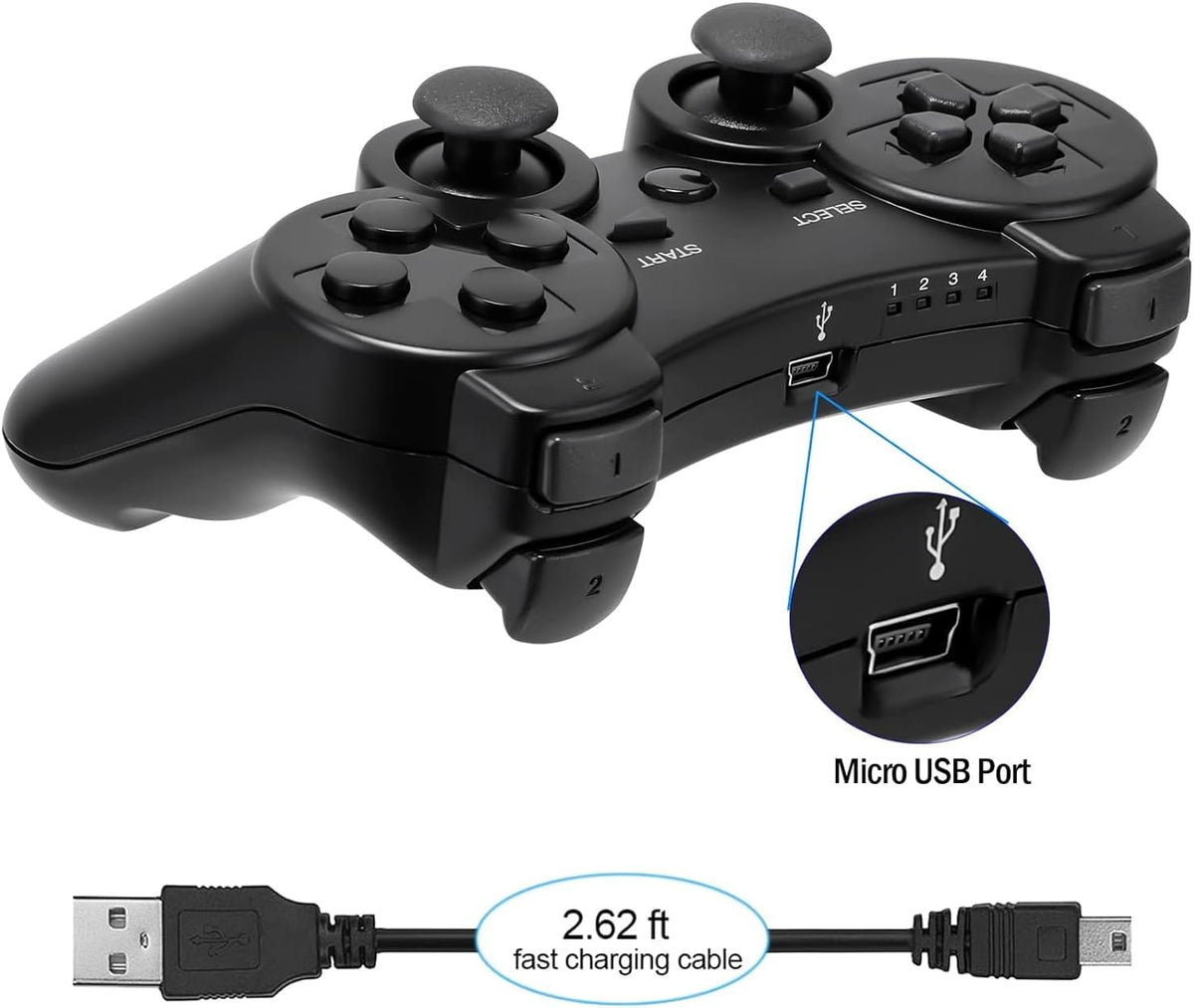 Diswoe Wireless Game Controller, Wireless Controller for P3 Double Shock Gaming Joystick 6-Achsen Bluetooth Gamepad Joystick with Charging Cable for P-3 gamepad for P3