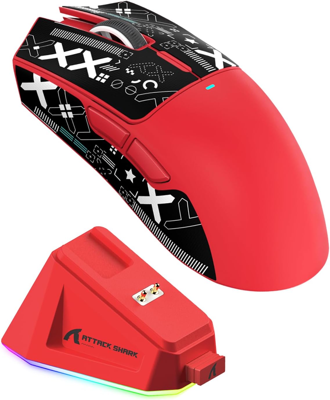 ATTACK SHARK X11 Gaming Mouse with Magnetic Charging Dock, PixArt PAW3311 Gaming Sensor, BT/2.4G Wireless/Wired Gaming Mouse with Mouse Grip Tape, 22000 DPI, Gamer Mice for Win11/Xbox/PS/Mac (Red)
