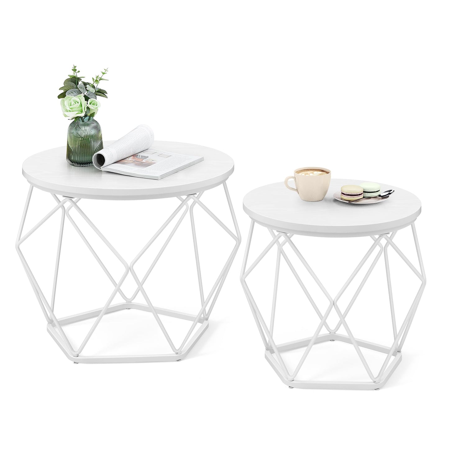 VASAGLE Coffee Tables, Set of 2 Side Tables, Robust Steel Frame, for Living Room, Bedroom, Rustic Brown and Black LET040B01