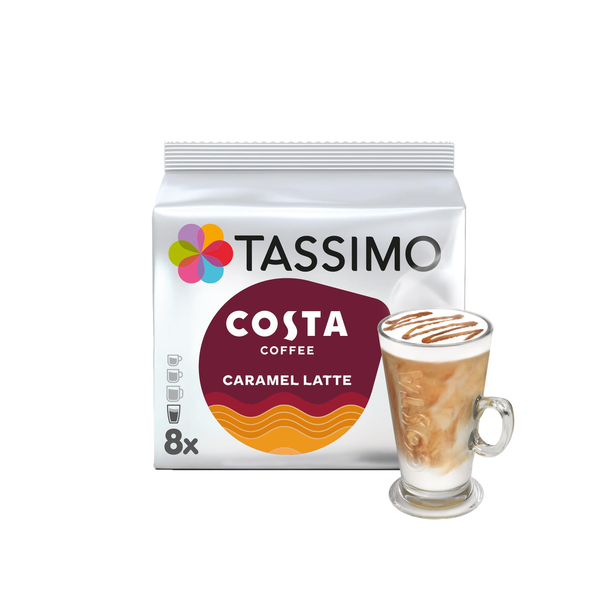 Tassimo Costa Latte Medium Roast Coffee Pods, Pack of 5, Total 40 Cups